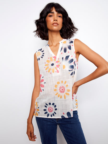 CHARLIE B C4606DD COTTON GAUZE SLEEVELESS BLOUSE