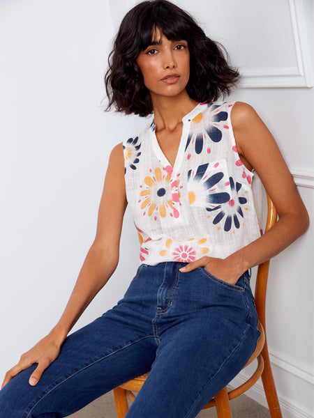CHARLIE B C4606DD COTTON GAUZE SLEEVELESS BLOUSE