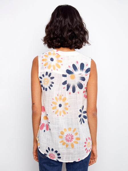 CHARLIE B C4606DD COTTON GAUZE SLEEVELESS BLOUSE