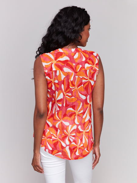 CHARLIE B 4606 PRINTED COTTON GAUZE SLEEVELESS SHIRT- 2 colours