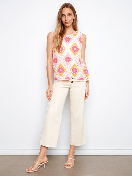 CHARLIE B C4610D FLOWER SLEEVELESS CROCHET TOP