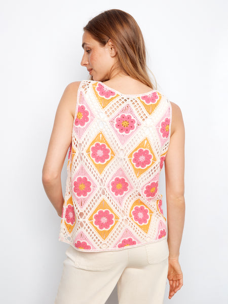 CHARLIE B C4610D FLOWER SLEEVELESS CROCHET TOP