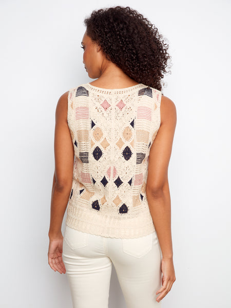 CHARLIE B C4612 SLEEVELESS FLOWER CROCHET TOP