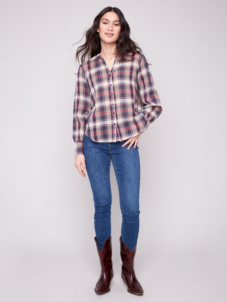CHARLIE B C4628 BUBBLE PLAID BUTTON DOWN SHIRT