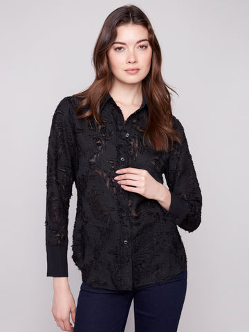 CHARLIE B C4632 LONG SLEEEVE SHIRT IN FANCY CHIFFON