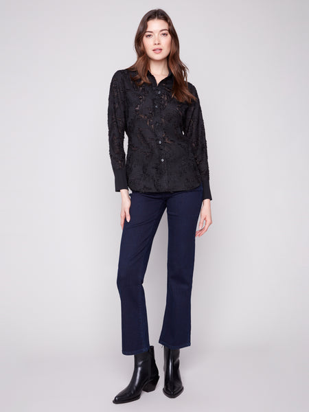 CHARLIE B C4632 LONG SLEEEVE SHIRT IN FANCY CHIFFON