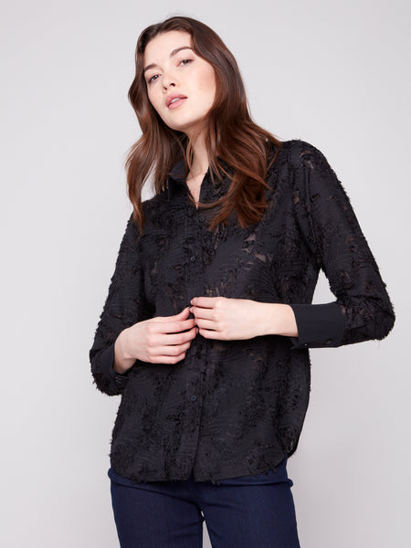 CHARLIE B C4632 LONG SLEEEVE SHIRT IN FANCY CHIFFON