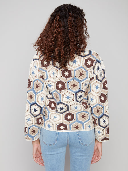 CHARLIE B C4633P CROCHET LONG SLEEVE TOP