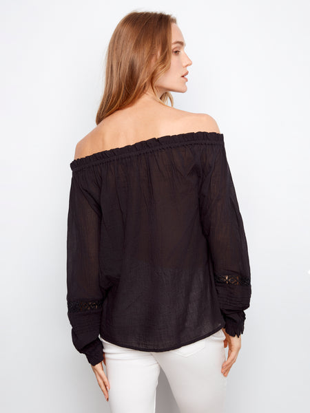 CHARLIE B C4642 COTTON VOILE OFF THE SHOULDER BLOUSE