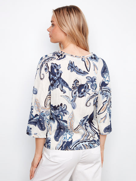 CHARLIE B C4650 PRINTED DOLMAN SLEEVE BLOUSE WITH FRONT BUTTON DETAIL