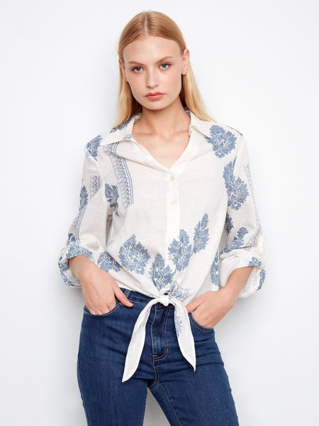 CHARLIE B C4672 PRINTED COTTON GAUZE BUTTON UP BLOUSE