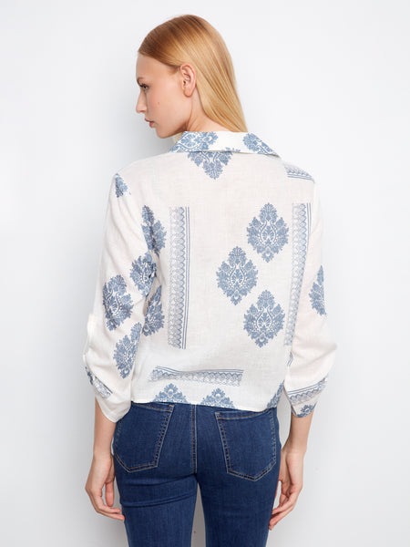 CHARLIE B C4672 PRINTED COTTON GAUZE BUTTON UP BLOUSE