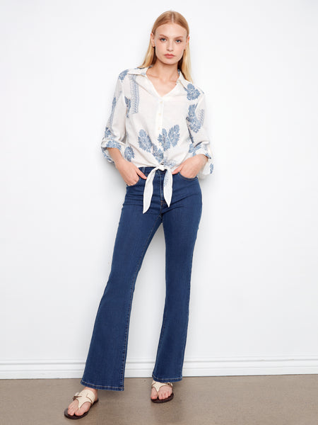 CHARLIE B C4672 PRINTED COTTON GAUZE BUTTON UP BLOUSE