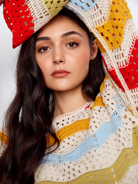 CHARLIE B C4674 3/4 SLEEVE CROCHET TOP