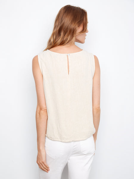 CHARLIE B C4696 SLEEVELESS TOP WITH DRAWCORD AT HEM