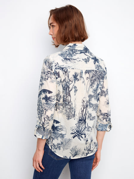 CHARLIE B C4705 PRINTED COTTON VOILE BUTTON UP BLOUSE