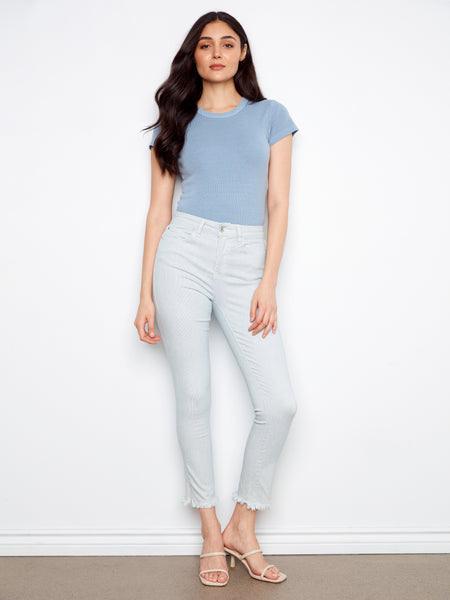 CHARLIE B C5139RR YARN DYE MINI STRIPES STRETCH TWILL SLIM LEG PANT