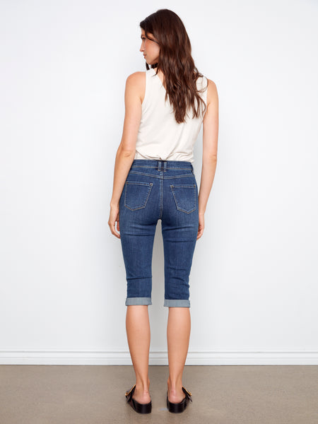 CHARLIE B C5208WW STRETCH DENIM CAPRI SLIM LEG PANTS WITH CUFFED HEM- 3 COLOURS