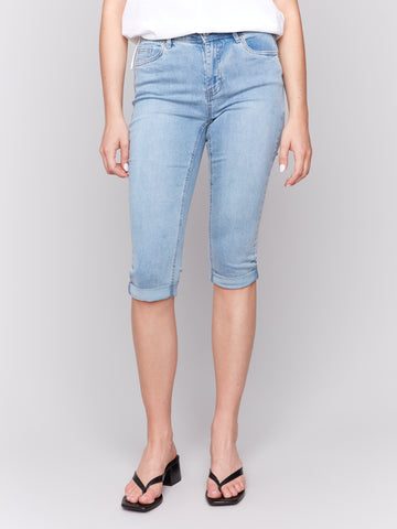 CHARLIE B C5208W STRETCH DENIM PEDAL PUSHER PANTS- 2 COLOURS