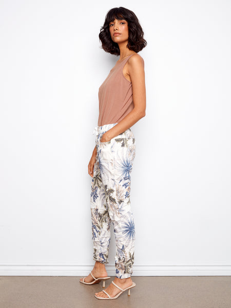 CHARLIE B C5219X PRINTED CRINKLE BENGALINE PULL ON JOGGER PANT- 2 COLOURS