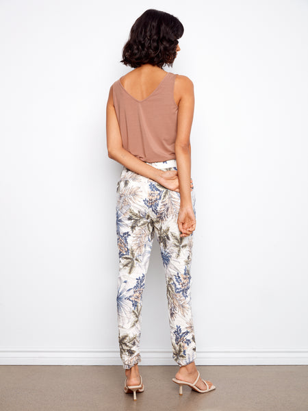CHARLIE B C5219X PRINTED CRINKLE BENGALINE PULL ON JOGGER PANT- 2 COLOURS