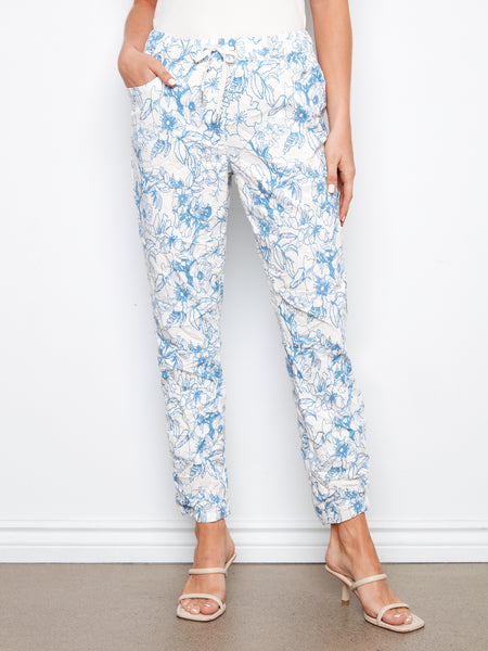 CHARLIE B C5219X PRINTED CRINKLE BENGALINE PULL ON JOGGER PANT- 2 COLOURS
