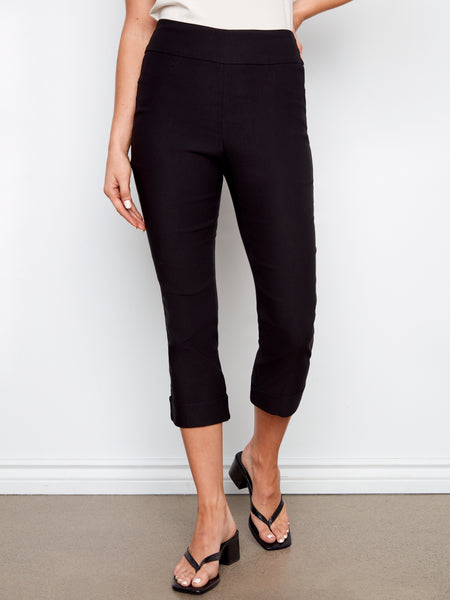 CHARLIE B C5259TT SOLID PULL ON STRETCH CROPPED CUFFED PANT- 2 COLOURS