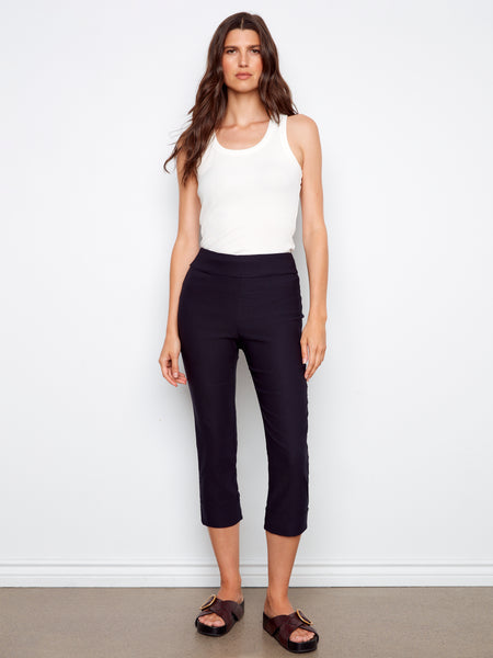 CHARLIE B C5259TT SOLID PULL ON STRETCH CROPPED CUFFED PANT- 2 COLOURS