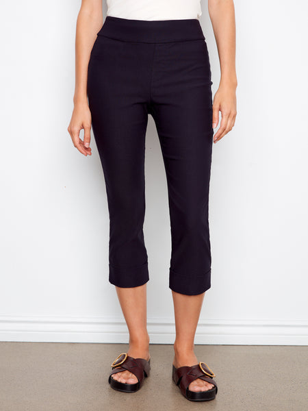 CHARLIE B C5259TT SOLID PULL ON STRETCH CROPPED CUFFED PANT- 2 COLOURS