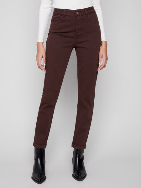 CHARLIE B C5309Y CUFFED HEM SLIM 5 POCKET COLOURED TWILL PANTS- 5 COLOURS