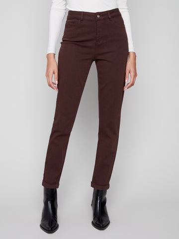 CHARLIE B C5309Y CUFFED HEM SLIM 5 POCKET COLOURED TWILL PANTS- 5 COLOURS