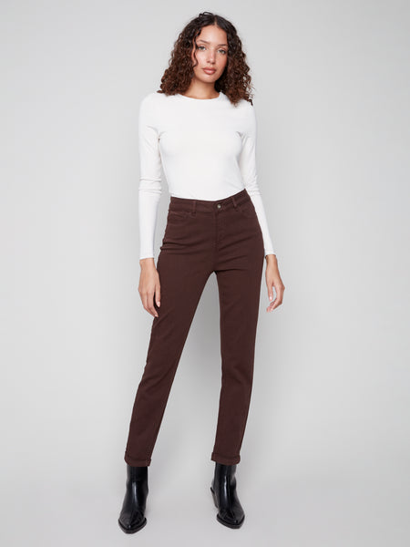 CHARLIE B C5309Y CUFFED HEM SLIM 5 POCKET COLOURED TWILL PANTS- 5 COLOURS