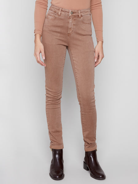 CHARLIE B C5309Y CUFFED HEM SLIM 5 POCKET COLOURED TWILL PANTS- 5 COLOURS
