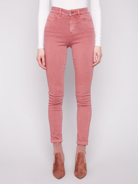 CHARLIE B C5309Y CUFFED HEM SLIM 5 POCKET COLOURED TWILL PANTS- 5 COLOURS