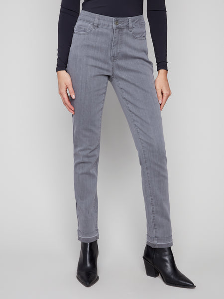 CHARLIE B C5309Y CUFFED HEM SLIM 5 POCKET COLOURED TWILL PANTS- 5 COLOURS