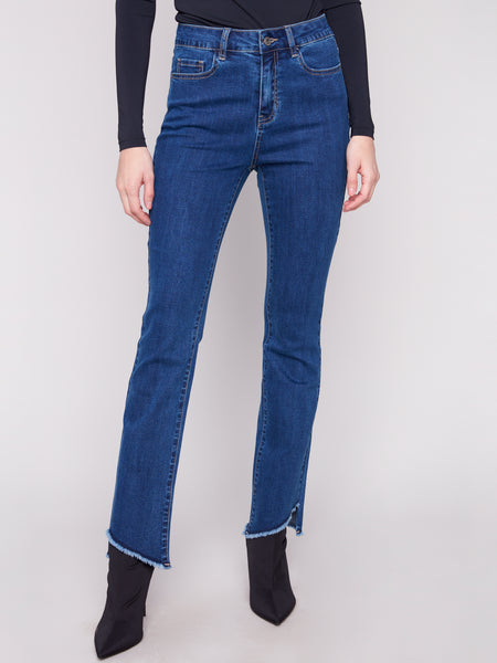 CHARLIE B C5429X BOOTCUT STRETCH DENIM PANTS WITH ASYMMETRICAL HEM- 2 COLOURS