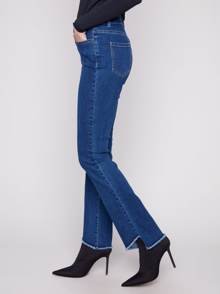 CHARLIE B C5429X BOOTCUT STRETCH DENIM PANTS WITH ASYMMETRICAL HEM- 2 COLOURS