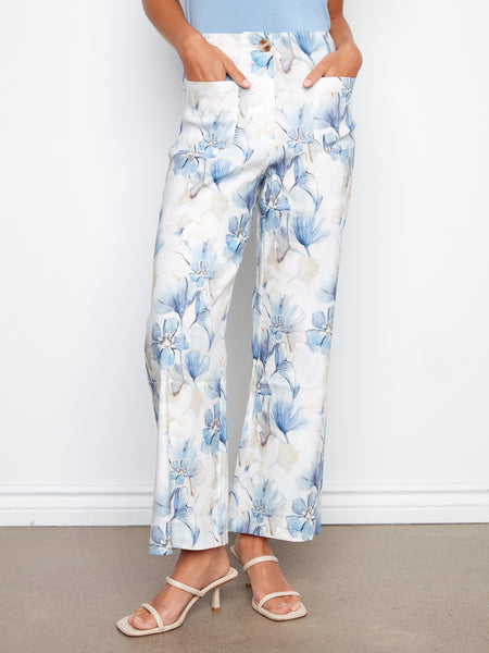 CHARLIE B C5462PD PRINTED WIDE LEG PANT WITH PATCH POCKETS