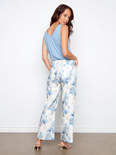 CHARLIE B C5462PD PRINTED WIDE LEG PANT WITH PATCH POCKETS