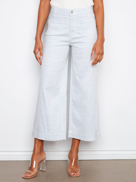 CHARLIE B C5538P YARN DYE STRIPED TWILL CROPPED PATCH POCKET FLARE PANTS