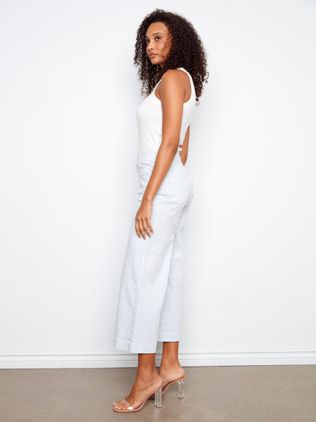CHARLIE B C5538P YARN DYE STRIPED TWILL CROPPED PATCH POCKET FLARE PANTS