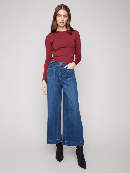 CHARLIE B C5538RR CROPPED PATCH POCKET FLARE STRETCH PANTS 2 COLOURS