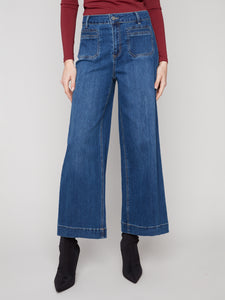 CHARLIE B C5538RR CROPPED PATCH POCKET FLARE STRETCH PANTS 2 COLOURS