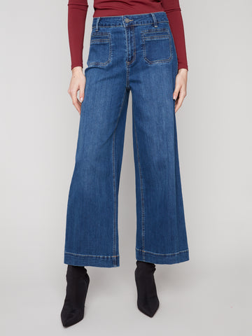 CHARLIE B C5538RR CROPPED PATCH POCKET FLARE STRETCH PANTS 2 COLOURS