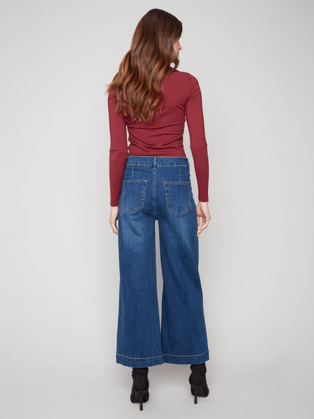 CHARLIE B C5538RR CROPPED PATCH POCKET FLARE STRETCH PANTS 2 COLOURS