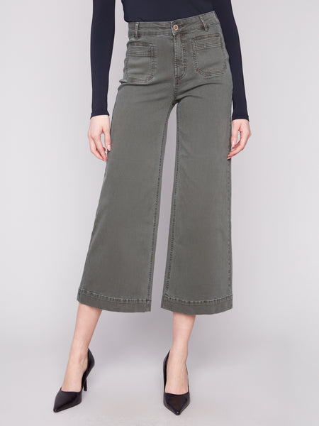 CHARLIE B C5538RR CROPPED PATCH POCKET FLARE STRETCH PANTS 2 COLOURS
