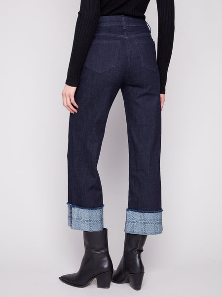 CHARLIE B C5544 ROLLED CUFF WITH STUDS STRAIGHT LEG STRETCH DENIM PANTS