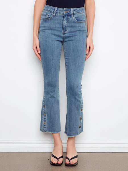 CHARLIE B C5588 STRETCH DENIM BOOTCUT LEG PANTS WITH SIDE SNAPS AT HEM