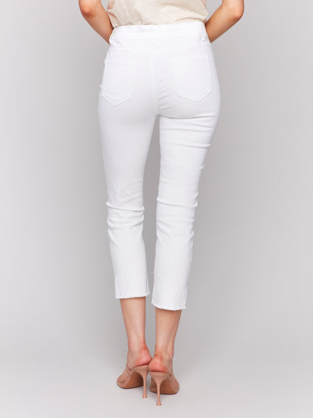 CHARLIE B C5613 CROPPED TWILL JEANS WITH SEQUIN COIN POCKET DETAIL