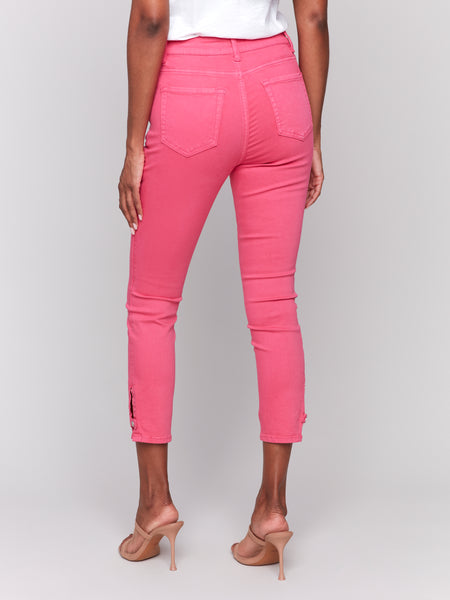 CHARLIE B C5624 SLIM CROP PANTS WITH SIDE MINI TABS- 2 colours